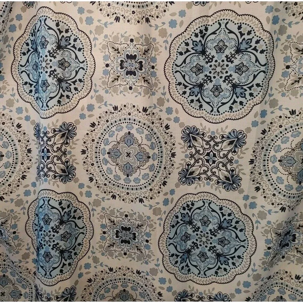 Blue Fabric Shower Curtain: Floral Mandala Design Original